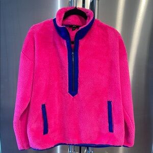 J. Crew Pink and Blue Fleece Sweatshirt